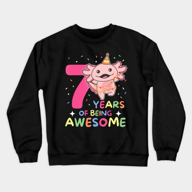 Axolotl For 7Th Birthday Children Seven Years Old Axolotl Crewneck Sweatshirt by Zoe Hill Autism